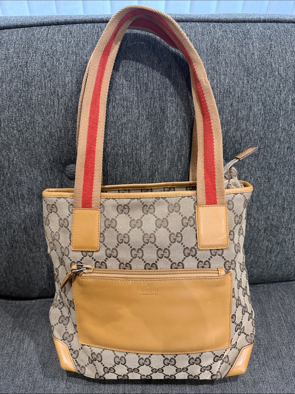 Vintage Gucci Tote in Monogram canvas and leagher